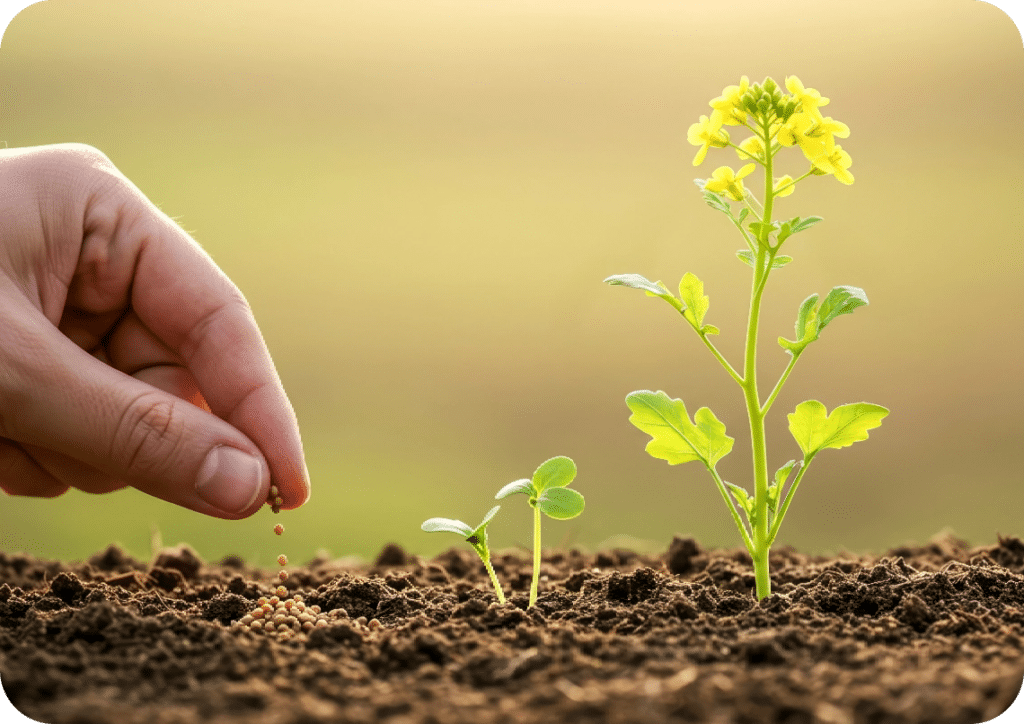 hand and plant in the soil